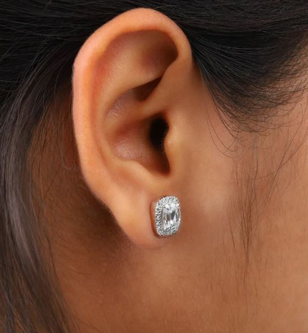 Cushion Lab Grown Diamond Halo Stud Earrings